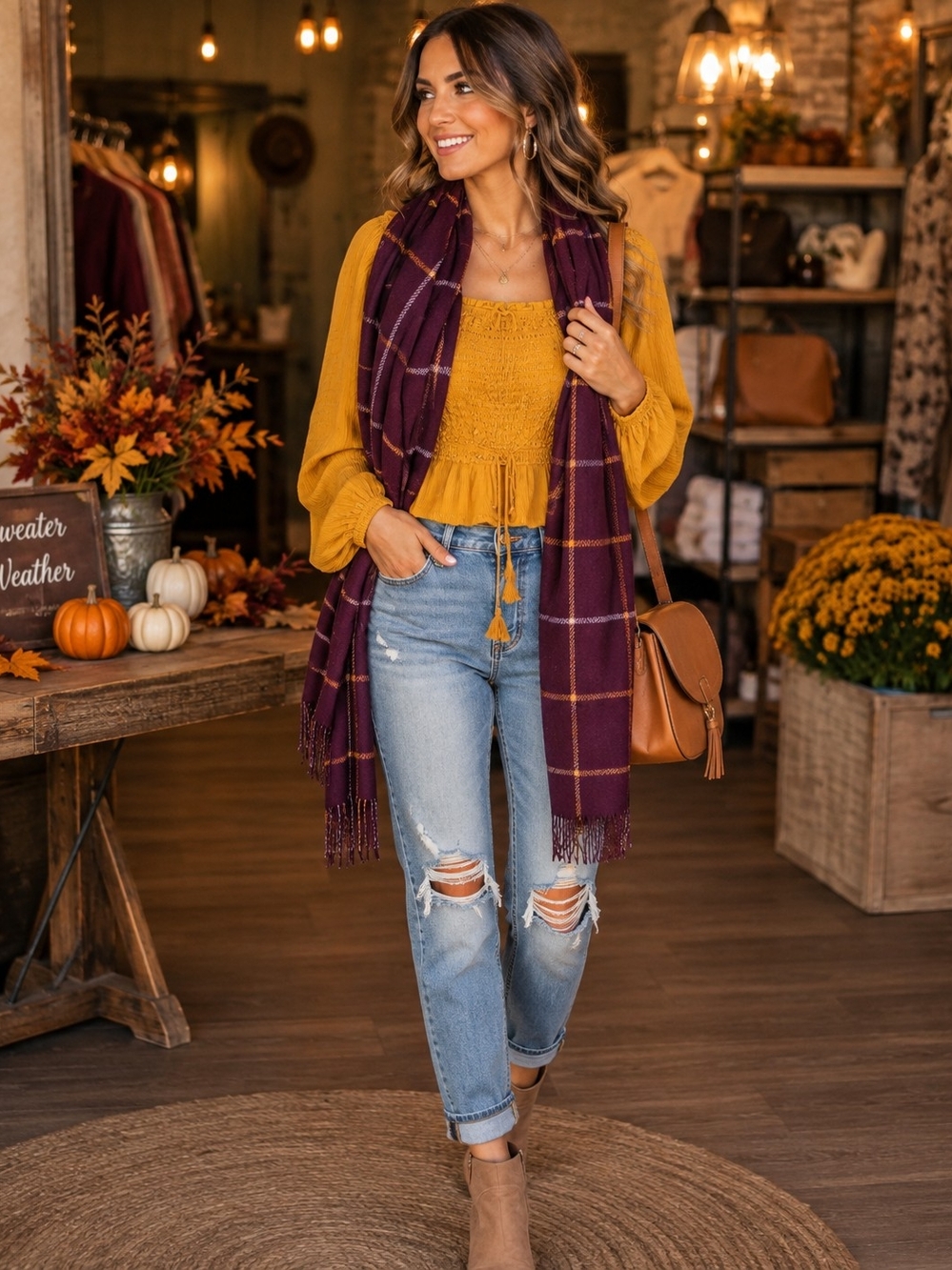 Old Navy Burgundy Plaid Fringe Scarf